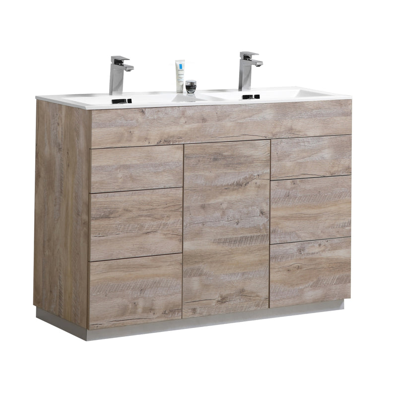 KubeBath Milano 48" Double Sink  Nature Wood Modern Bathroom Vanity KFM48D-NW