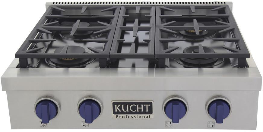 Kucht 30-Inch 4 Burner Gas Rangetop in Stainless Steel with Royal Blue Knob (KFX309T-B)