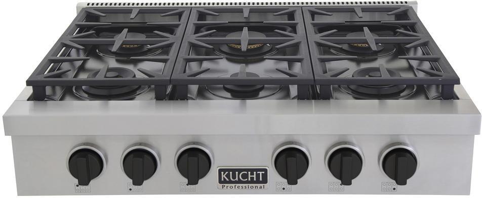 Kucht 36-Inch 6 Burner Gas Rangetop in Stainless Steel with Toxedo Black Knob (KFX369T-K)