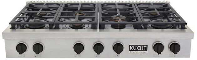 Kucht 48-Inch 6 Burner Gas Rangetop in Stainless Steel with Toxedo Black Knob (KFX489T-K)