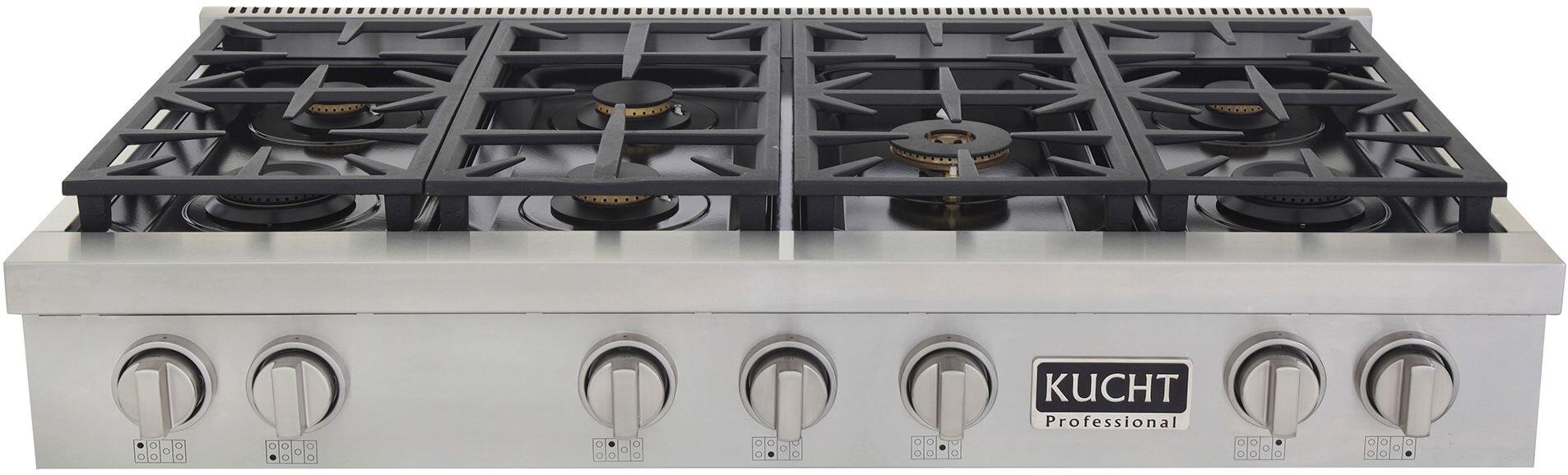 Kucht 48-Inch 6 Burner Gas Rangetop in Stainless Steel with Silver Accents (KFX489T-S)