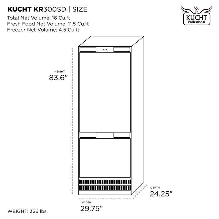 Kucht 30” Built-In, Counter Depth, Panel Ready, Single Door Refrigerator