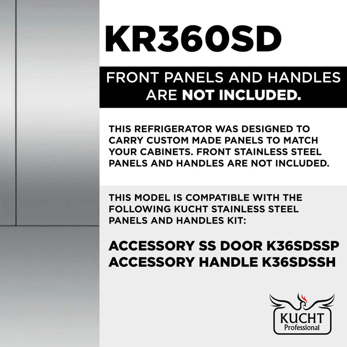 Kucht 36-Inch Built-In Refrigerator in Stainless Steel with Ice Maker (KR360SD, K36SDSSP, K36SDSSH)