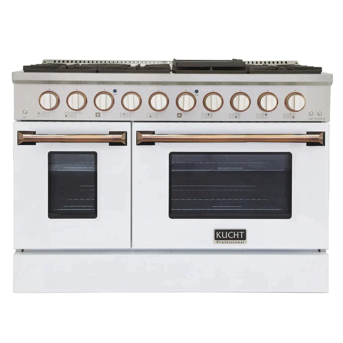 Kucht Signature 48-Inch Gas Range with Convection Oven in White with White Knobs & Gold Handle (KNG481-W-GOLD)