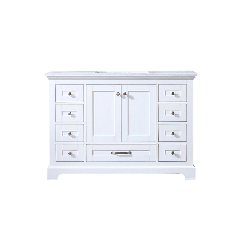 Lexora Dukes 48" White Single Vanity, White Carrara Marble Top, White Square Sink and no Mirror - LD342248SADS000