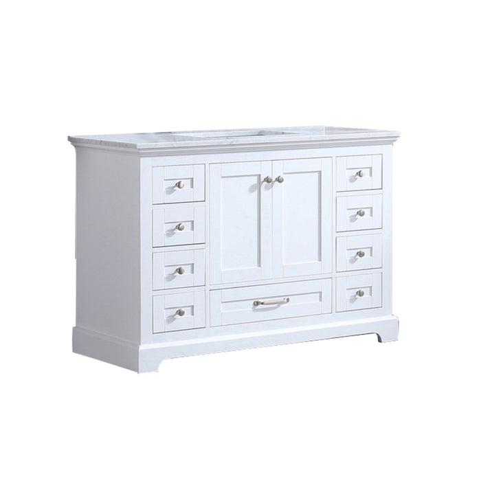 Lexora Dukes 48" White Single Vanity, White Carrara Marble Top, White Square Sink and no Mirror - LD342248SADS000