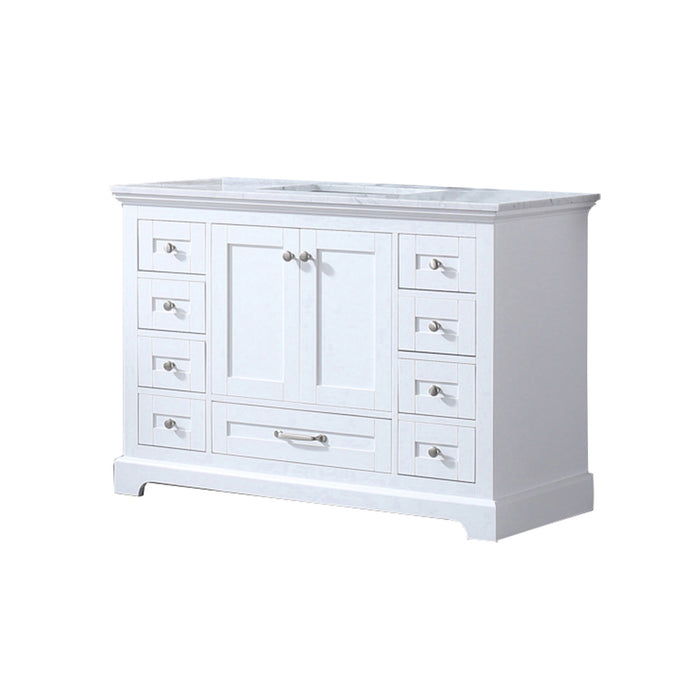 Lexora Dukes 48" White Single Vanity, White Carrara Marble Top, White Square Sink and no Mirror - LD342248SADS000