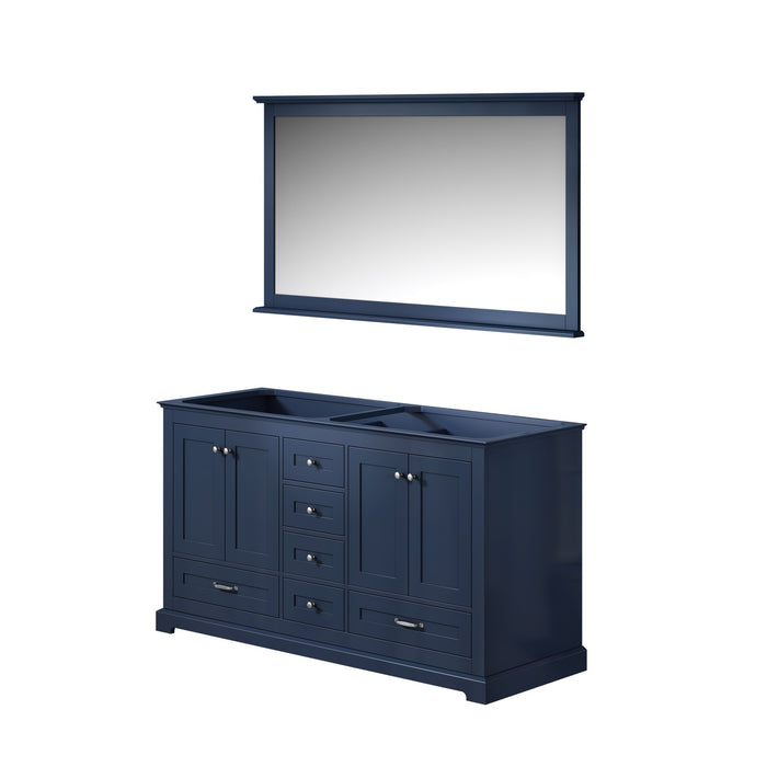 Lexora Dukes 60" Navy Blue Double Vanity, no Top and 58" Mirror LD342260DE00M58