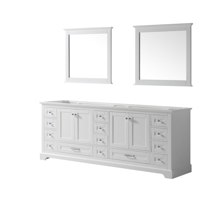 Lexora Dukes 84" White Double Vanity, no Top and 34" Mirrors LD342284DA00M34