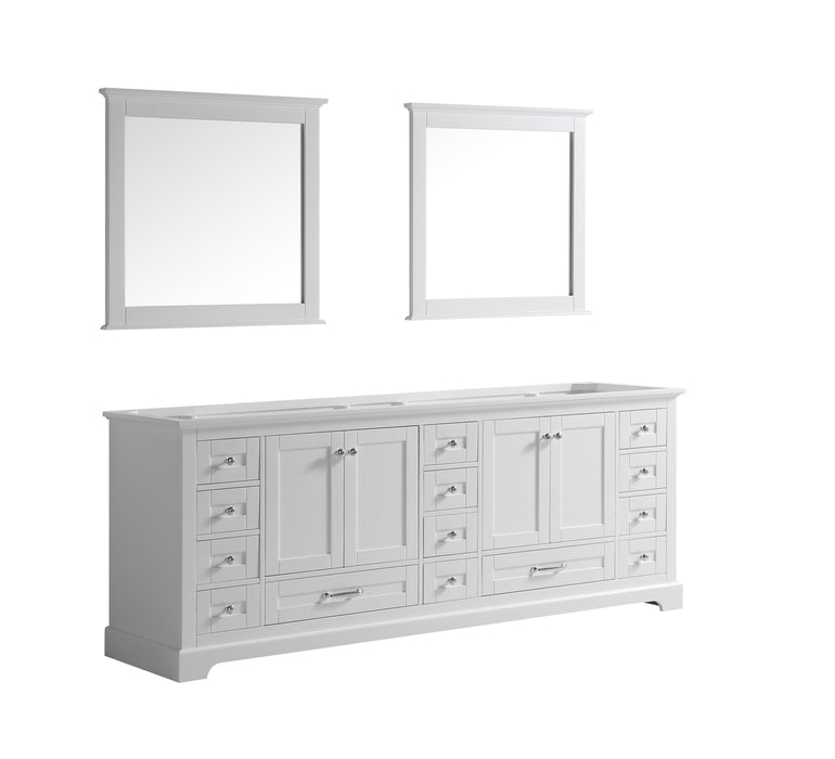 Lexora Dukes 84" White Double Vanity, no Top and 34" Mirrors LD342284DA00M34