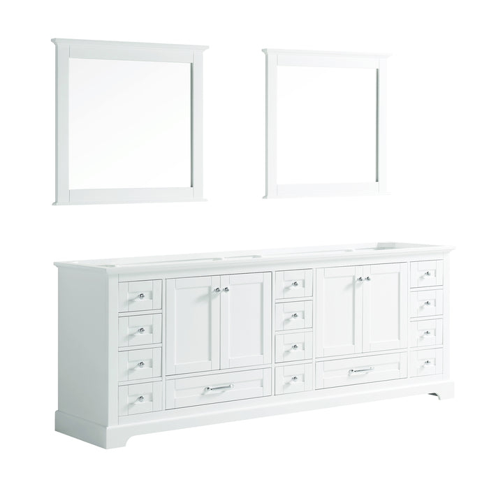 Lexora Dukes 84" White Double Vanity, no Top and 34" Mirrors LD342284DA00M34