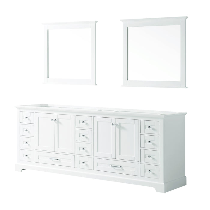 Lexora Dukes 84" White Double Vanity, no Top and 34" Mirrors LD342284DA00M34