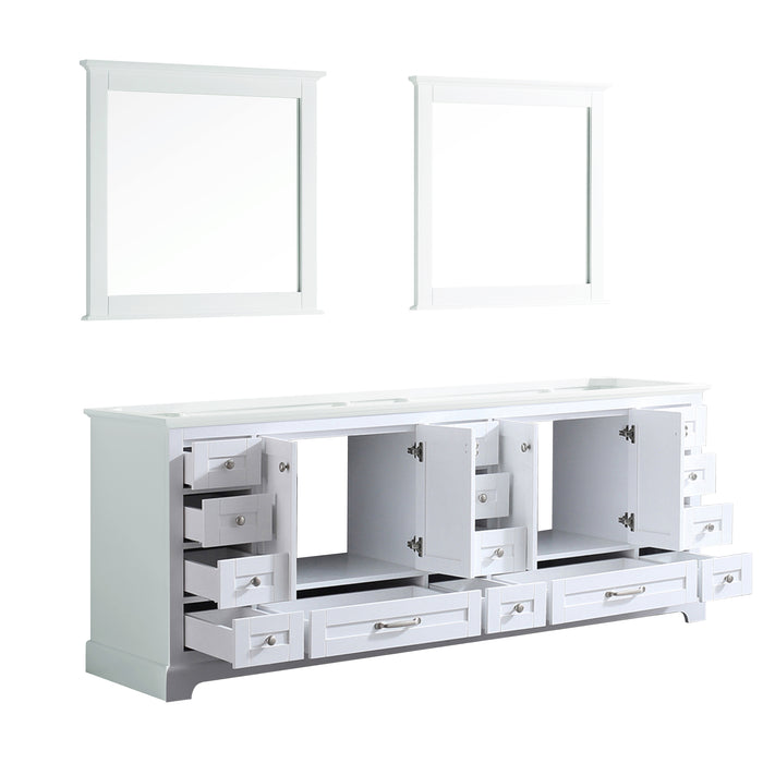 Lexora Dukes 84" White Double Vanity, no Top and 34" Mirrors LD342284DA00M34