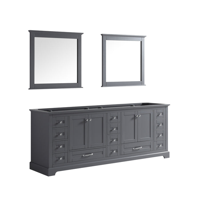 Lexora Dukes 84" Dark Grey Double Vanity, no Top and 34" Mirrors LD342284DB00M34