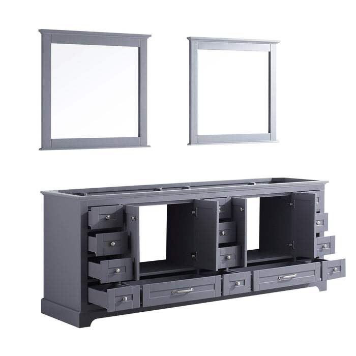 Lexora Dukes 84" Dark Grey Double Vanity, no Top and 34" Mirrors LD342284DB00M34