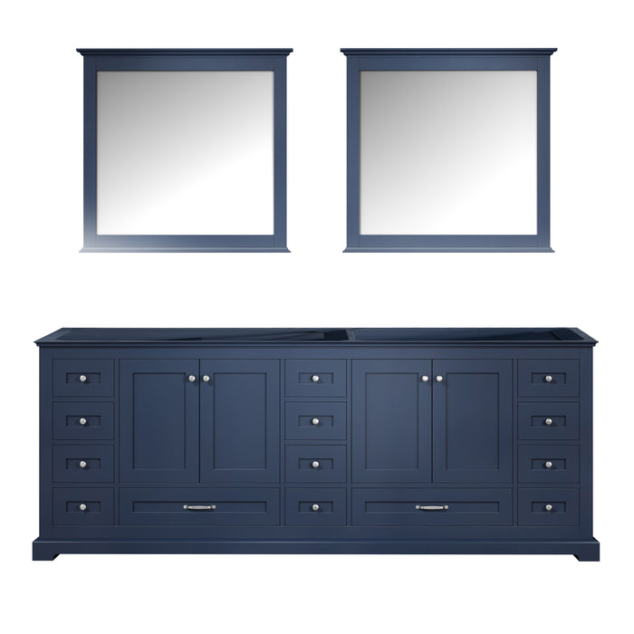 Lexora Dukes 84" Navy Blue Double Vanity, no Top and 34" Mirrors LD342284DE00M34