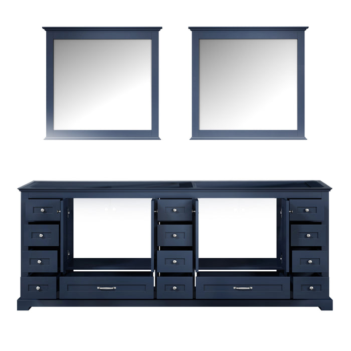 Lexora Dukes 84" Navy Blue Double Vanity, no Top and 34" Mirrors LD342284DE00M34