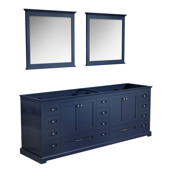 Lexora Dukes 84" Navy Blue Double Vanity, no Top and 34" Mirrors LD342284DE00M34