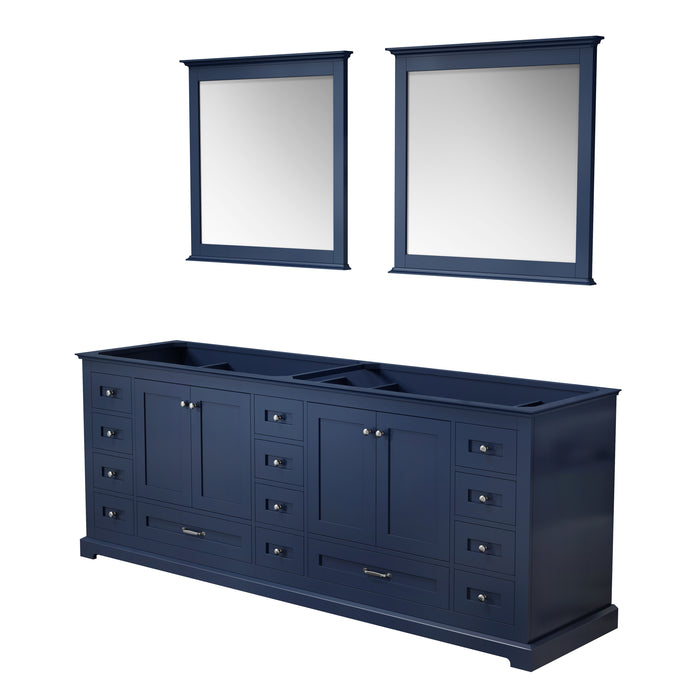 Lexora Dukes 84" Navy Blue Double Vanity, no Top and 34" Mirrors LD342284DE00M34