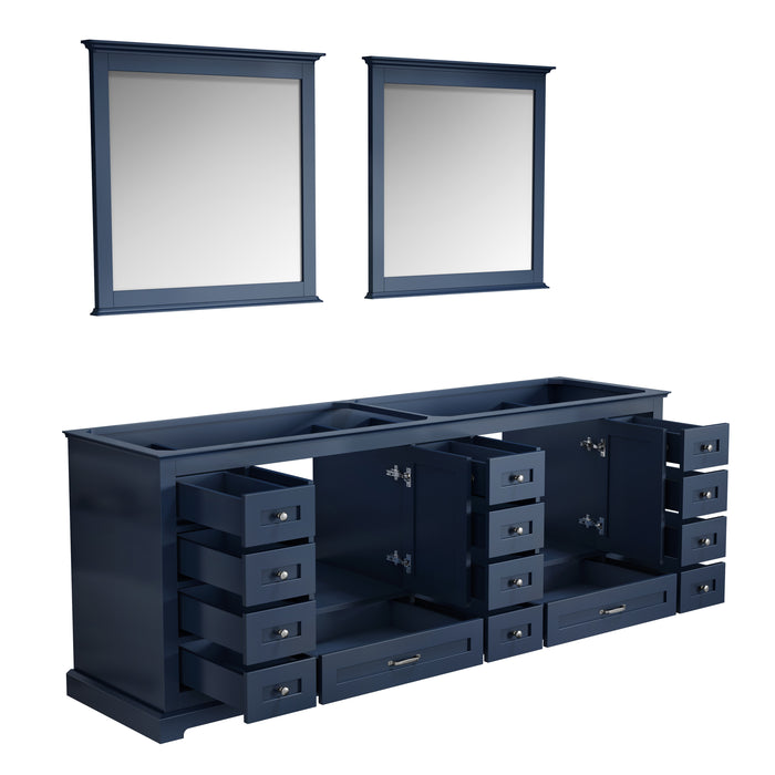 Lexora Dukes 84" Navy Blue Double Vanity, no Top and 34" Mirrors LD342284DE00M34