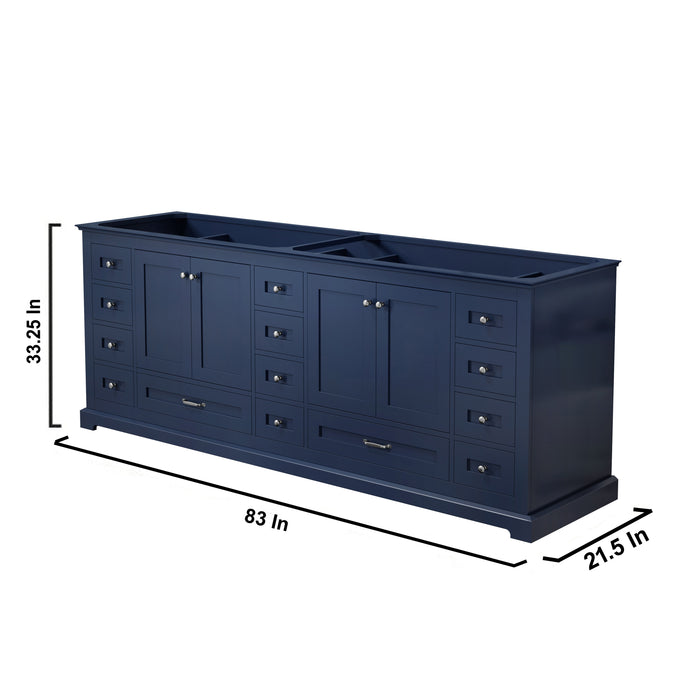 Lexora Dukes 84" Navy Blue Double Vanity, no Top and 34" Mirrors LD342284DE00M34