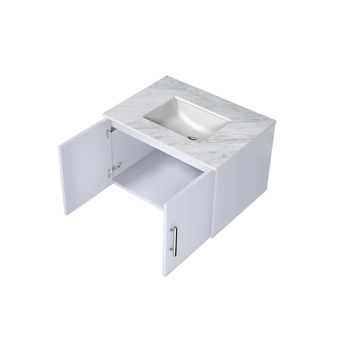 Lexora Geneva 30" Glossy White Single Vanity, White Carrara Marble Top, White Square Sink and no Mirror LG192230DMDS000