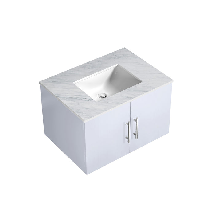 Lexora Geneva 30" Glossy White Single Vanity, White Carrara Marble Top, White Square Sink and no Mirror LG192230DMDS000