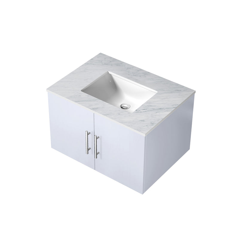 Lexora Geneva 30" Glossy White Single Vanity, White Carrara Marble Top, White Square Sink and no Mirror LG192230DMDS000