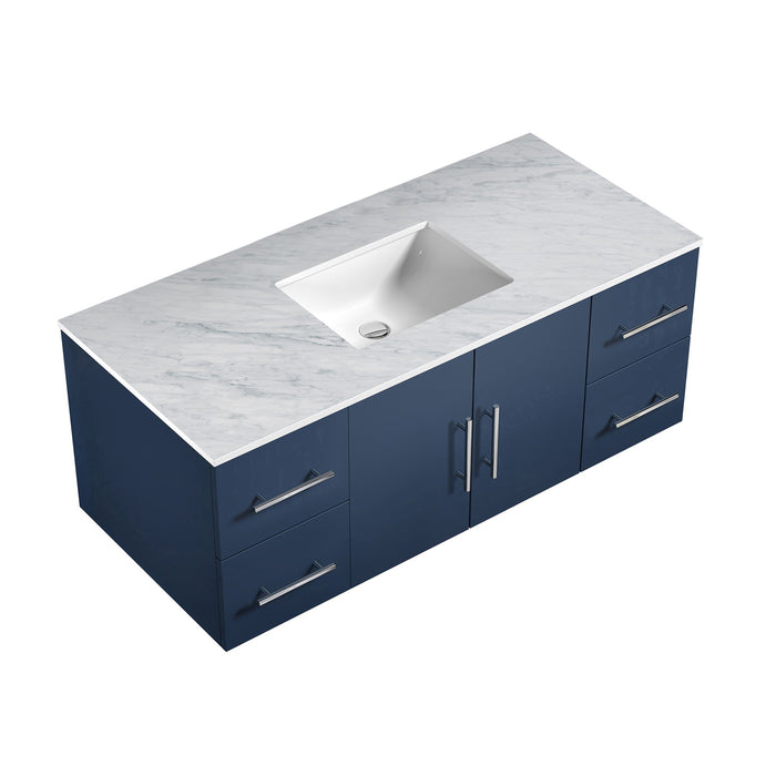 Lexora Geneva 48" Navy Blue Single Vanity, White Carrara Marble Top, White Square Sink and no Mirror LG192248DEDS000