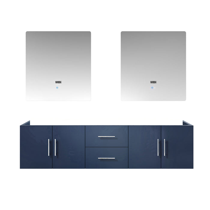 Lexora Geneva 72" Navy Blue Double Vanity, no Top and 30" LED Mirrors- LG192272DE00LM30