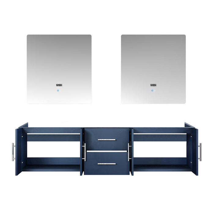 Lexora Geneva 72" Navy Blue Double Vanity, no Top and 30" LED Mirrors- LG192272DE00LM30