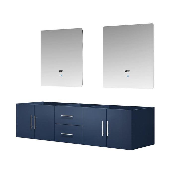 Lexora Geneva 72" Navy Blue Double Vanity, no Top and 30" LED Mirrors- LG192272DE00LM30