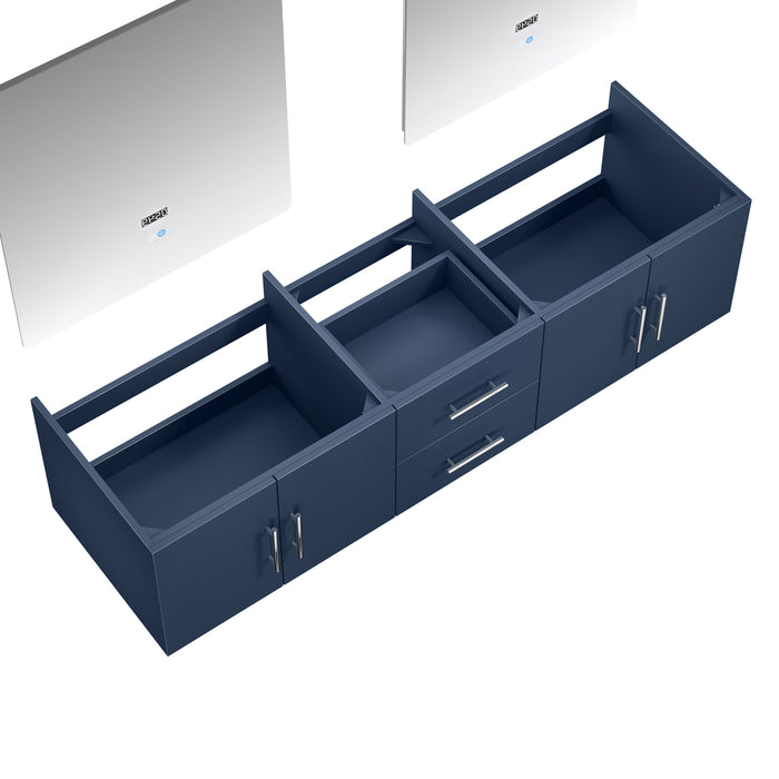 Lexora Geneva 72" Navy Blue Double Vanity, no Top and 30" LED Mirrors- LG192272DE00LM30