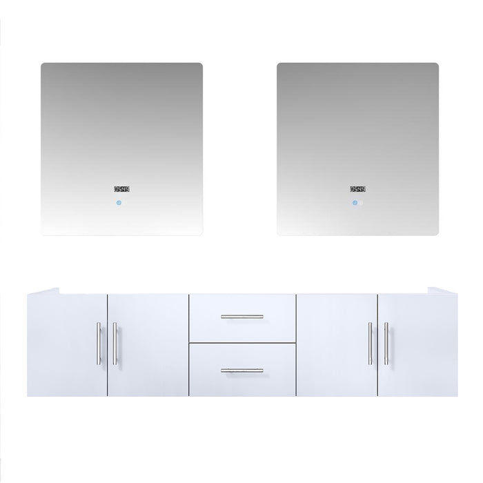 Lexora Geneva 72" Glossy White Double Vanity, no Top and 30" LED Mirrors LG192272DM00LM30