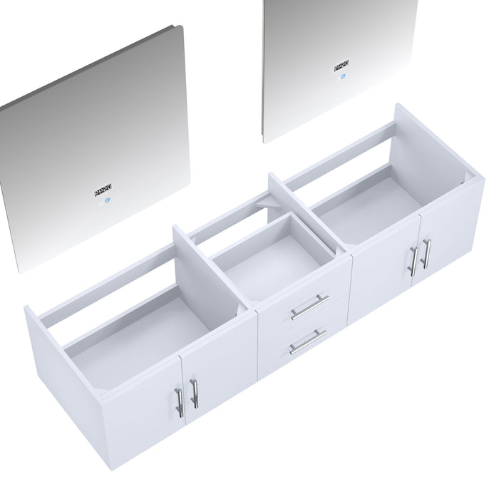 Lexora Geneva 72" Glossy White Double Vanity, no Top and 30" LED Mirrors LG192272DM00LM30