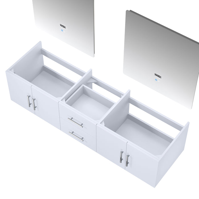 Lexora Geneva 72" Glossy White Double Vanity, no Top and 30" LED Mirrors LG192272DM00LM30