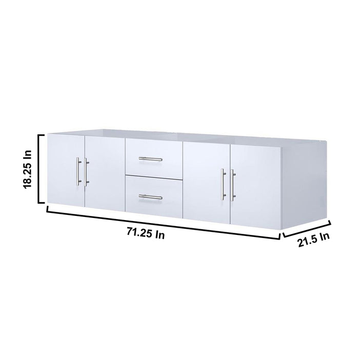 Lexora Geneva 72" Glossy White Double Vanity, no Top and 30" LED Mirrors LG192272DM00LM30