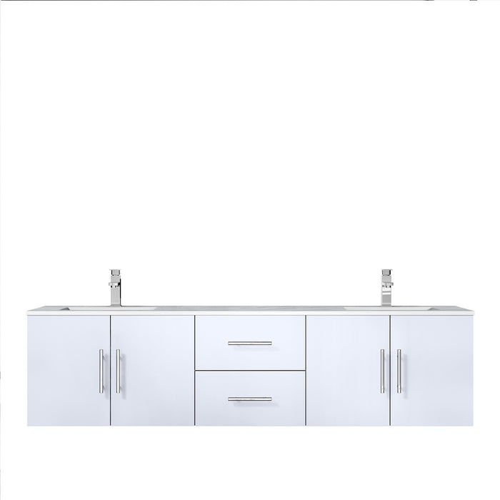 Lexora Geneva 72" Glossy White Double Vanity, White Carrara Marble Top, White Square Sinks and no Mirror LG192272DMDS000