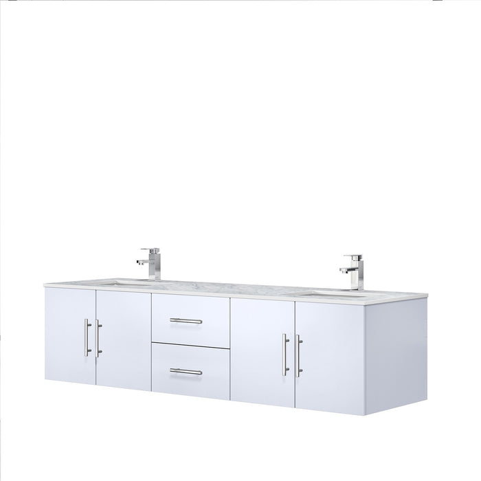 Lexora Geneva 72" Glossy White Double Vanity, White Carrara Marble Top, White Square Sinks and no Mirror LG192272DMDS000