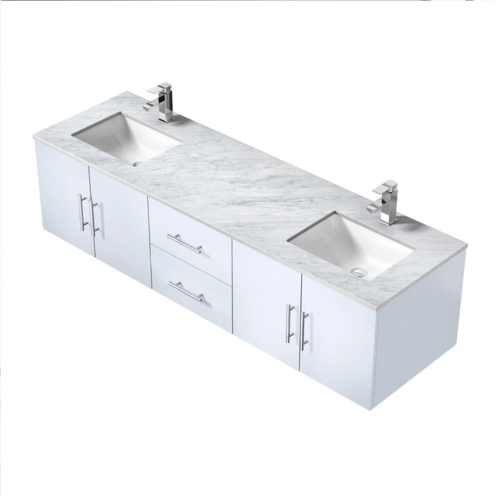 Lexora Geneva 72" Glossy White Double Vanity, White Carrara Marble Top, White Square Sinks and no Mirror LG192272DMDS000