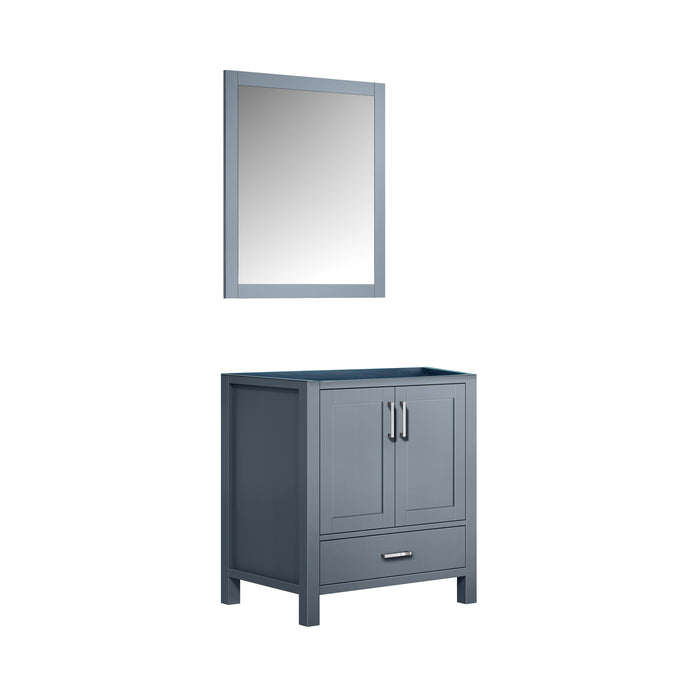 Lexora Jacques 30" Dark Grey Single Vanity, no Top and 28" Mirror LJ342230SB00M28