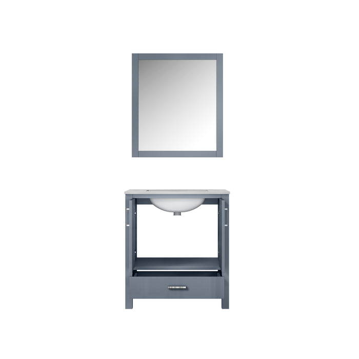 Lexora Jacques 30" Dark Grey Single Vanity, White Carrara Marble Top, White Square Sink and 28" Mirror LJ342230SBDSM28