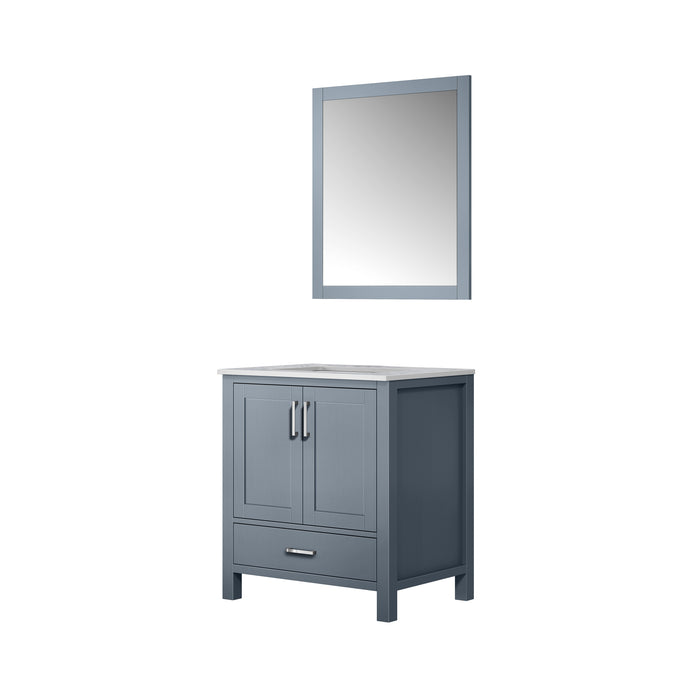 Lexora Jacques 30" Dark Grey Single Vanity, White Carrara Marble Top, White Square Sink and 28" Mirror LJ342230SBDSM28