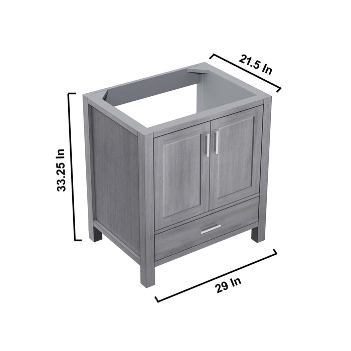 Lexora Jacques 30" Distressed Grey Single Vanity, no Top and 28" Mirror LJ342230SD00M28