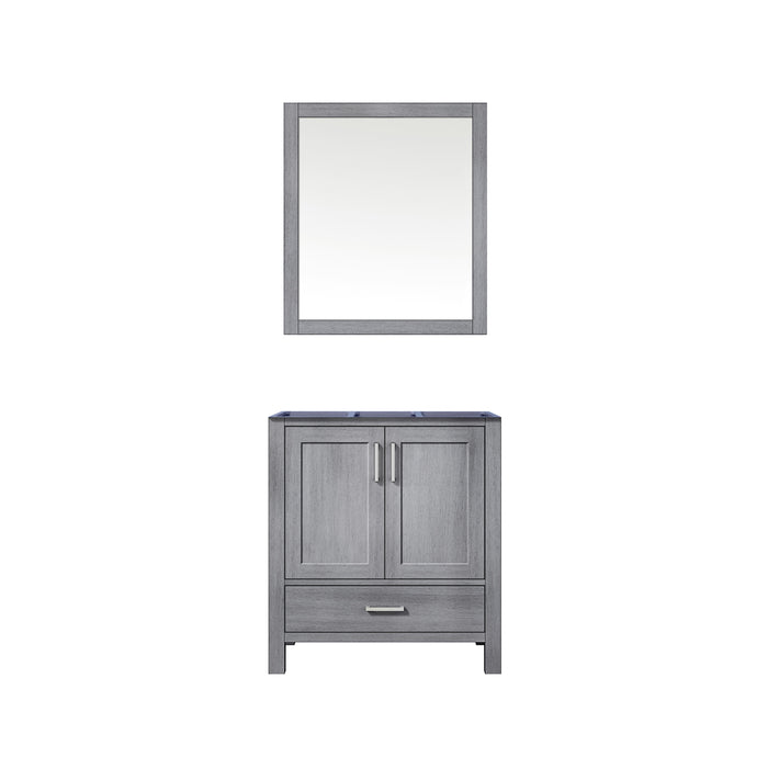 Lexora Jacques 30" Distressed Grey Single Vanity, no Top and 28" Mirror LJ342230SD00M28