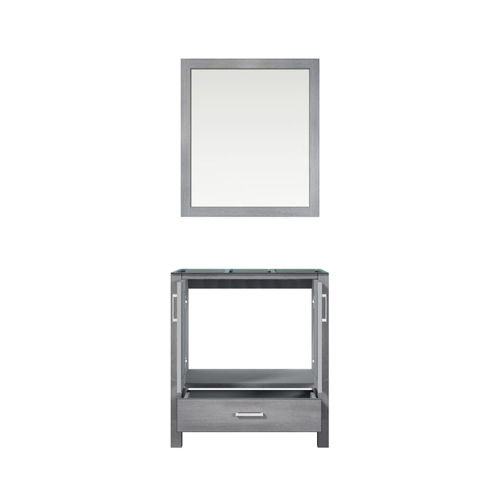 Lexora Jacques 30" Distressed Grey Single Vanity, no Top and 28" Mirror LJ342230SD00M28