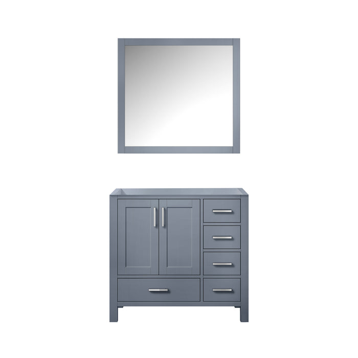 Lexora Jacques 36" Dark Grey Single Vanity, no Top and 34" Mirror - Left Version LJ342236SB00M34-L