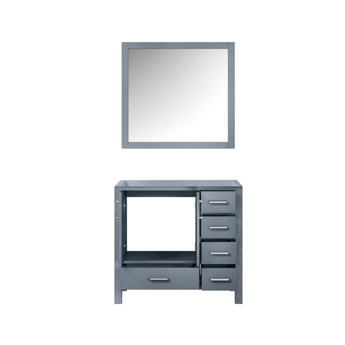 Lexora Jacques 36" Dark Grey Single Vanity, no Top and 34" Mirror - Left Version LJ342236SB00M34-L