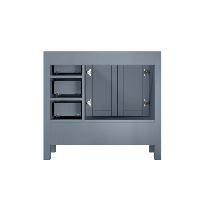 Lexora Jacques 36" Dark Grey Single Vanity, no Top and 34" Mirror - Left Version LJ342236SB00M34-L