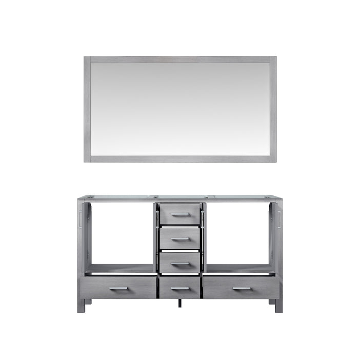 Lexora Jacques 60" Distressed Grey Double Vanity, no Top and 58" Mirror LJ342260DD00M58